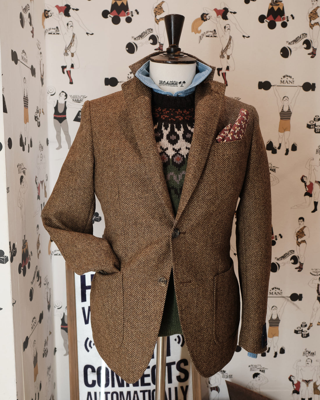 Shetland wool Herringbone Brown Blazer