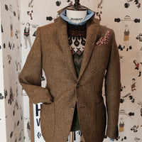 Shetland wool Herringbone Brown Blazer