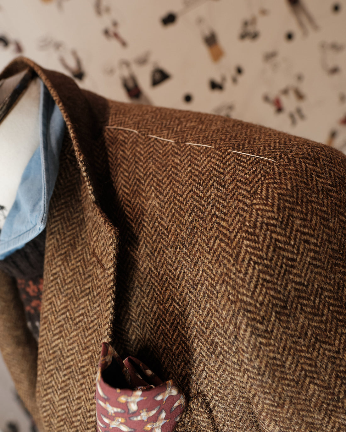 Shetland wool Herringbone Brown Blazer