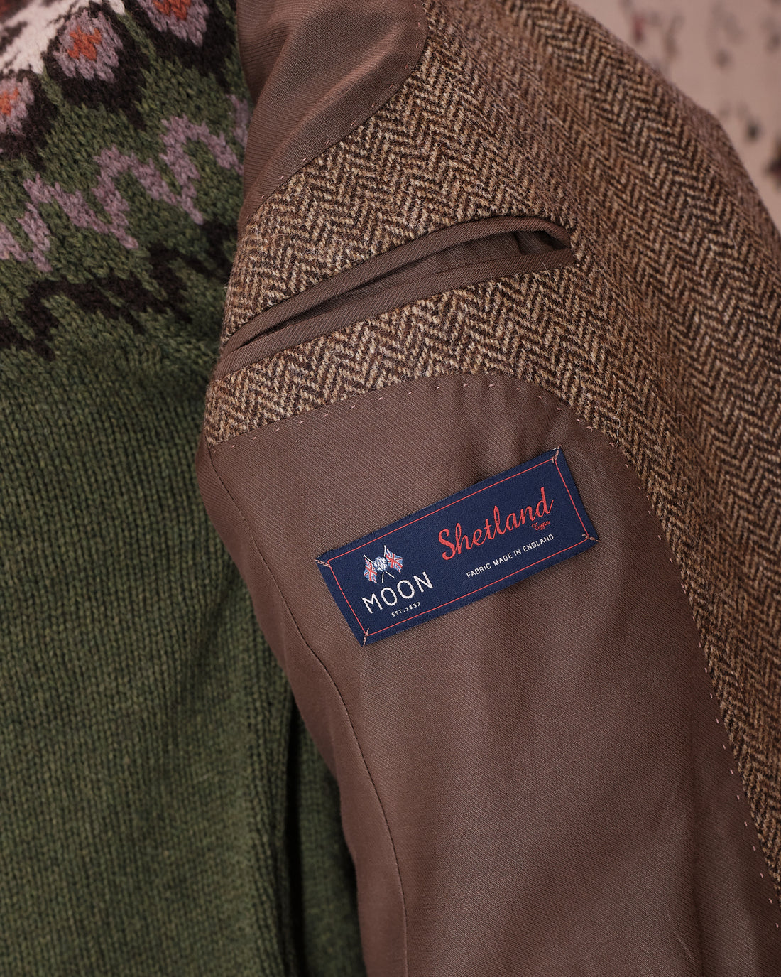 Shetland wool Herringbone Brown Blazer
