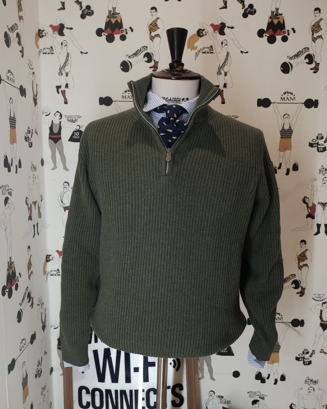 Olive Green Wool 1\2 Zip