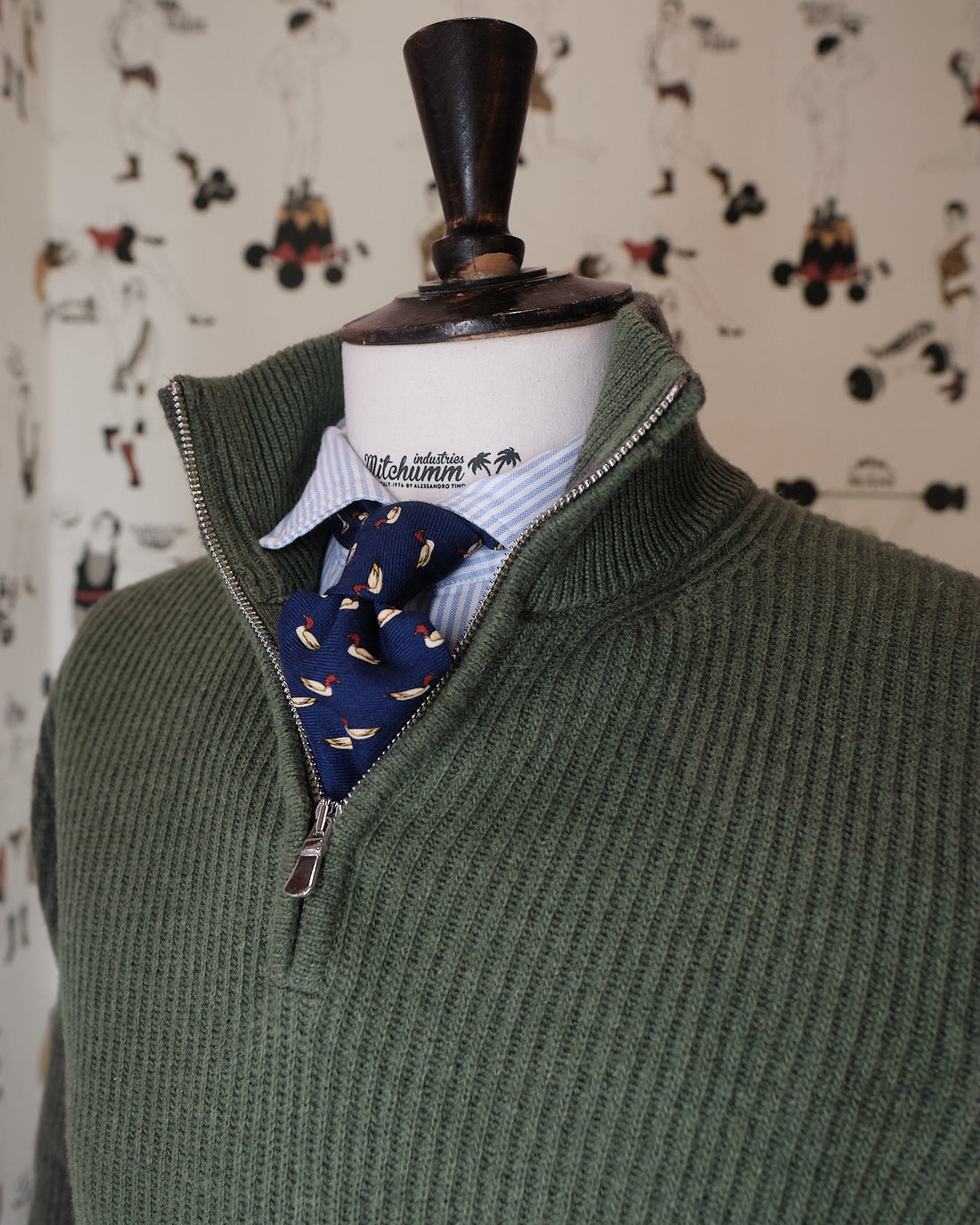 Olive Green Wool 1\2 Zip