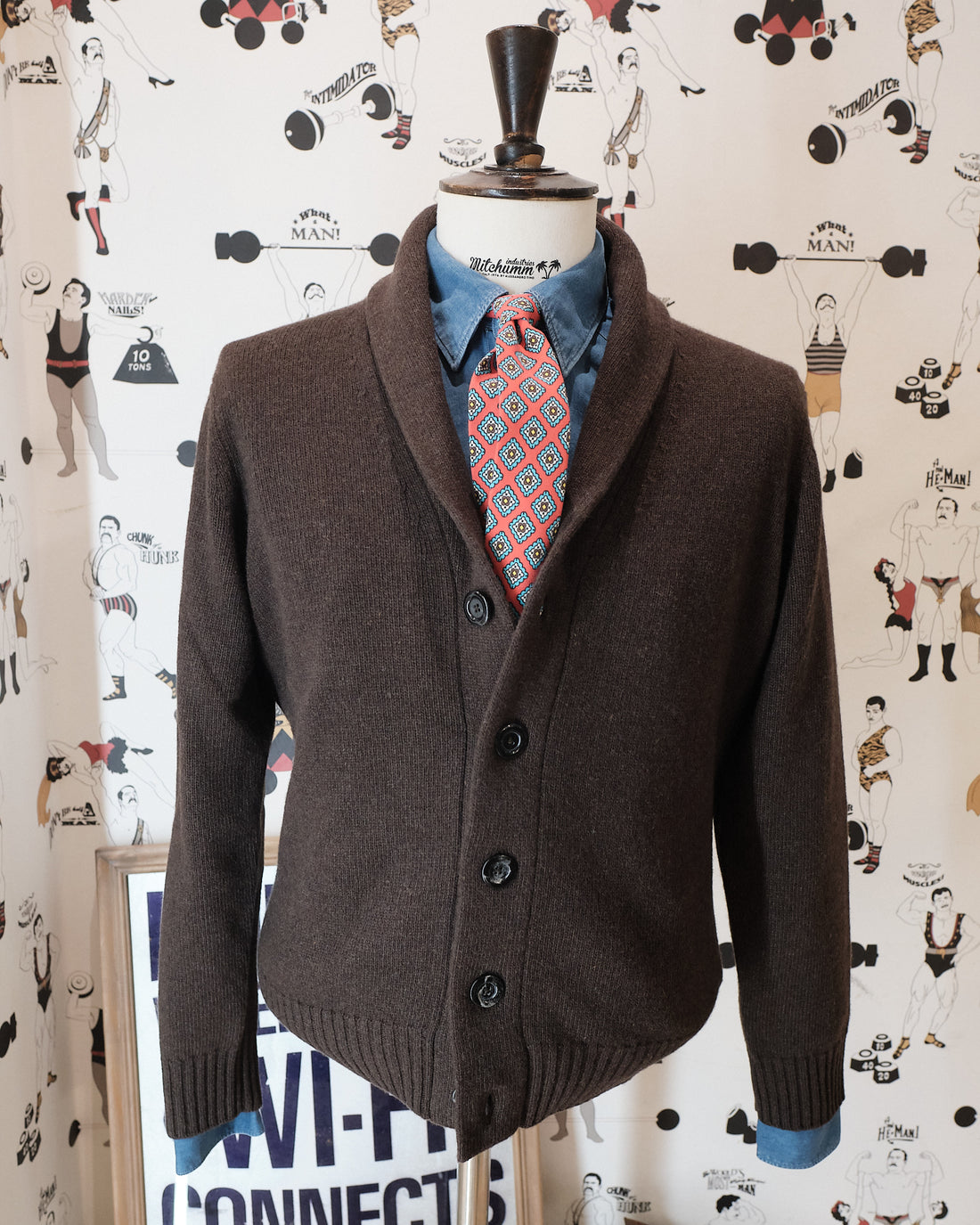 Brown Wool Shawl Collar Cardigan