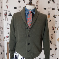 Military Green Wool Shawl Collar Cardigan