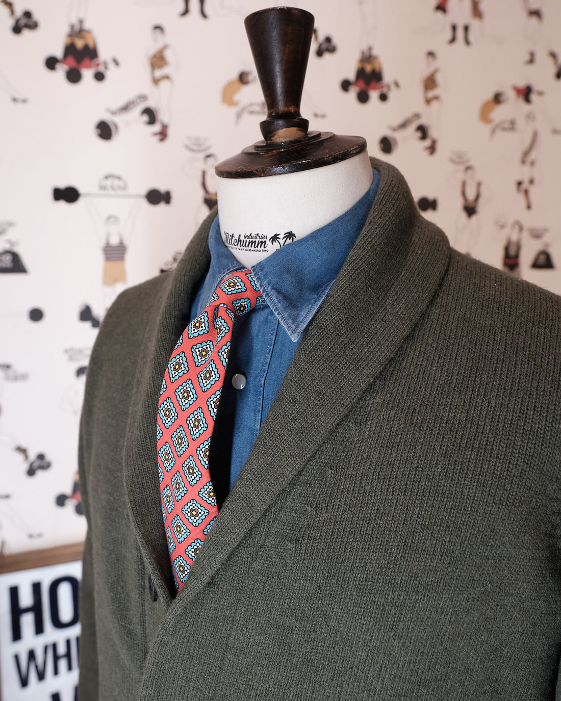 Military Green Wool Shawl Collar Cardigan