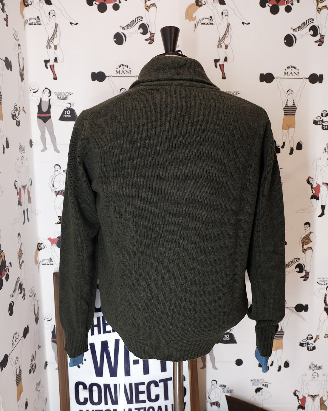 Military Green Wool Shawl Collar Cardigan