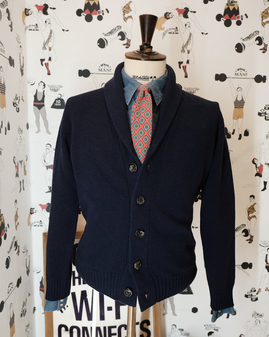 Navy Wool Shawl Collar Cardigan