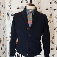 Navy Wool Shawl Collar Cardigan