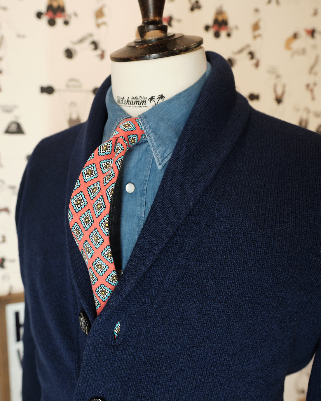 Navy Wool Shawl Collar Cardigan