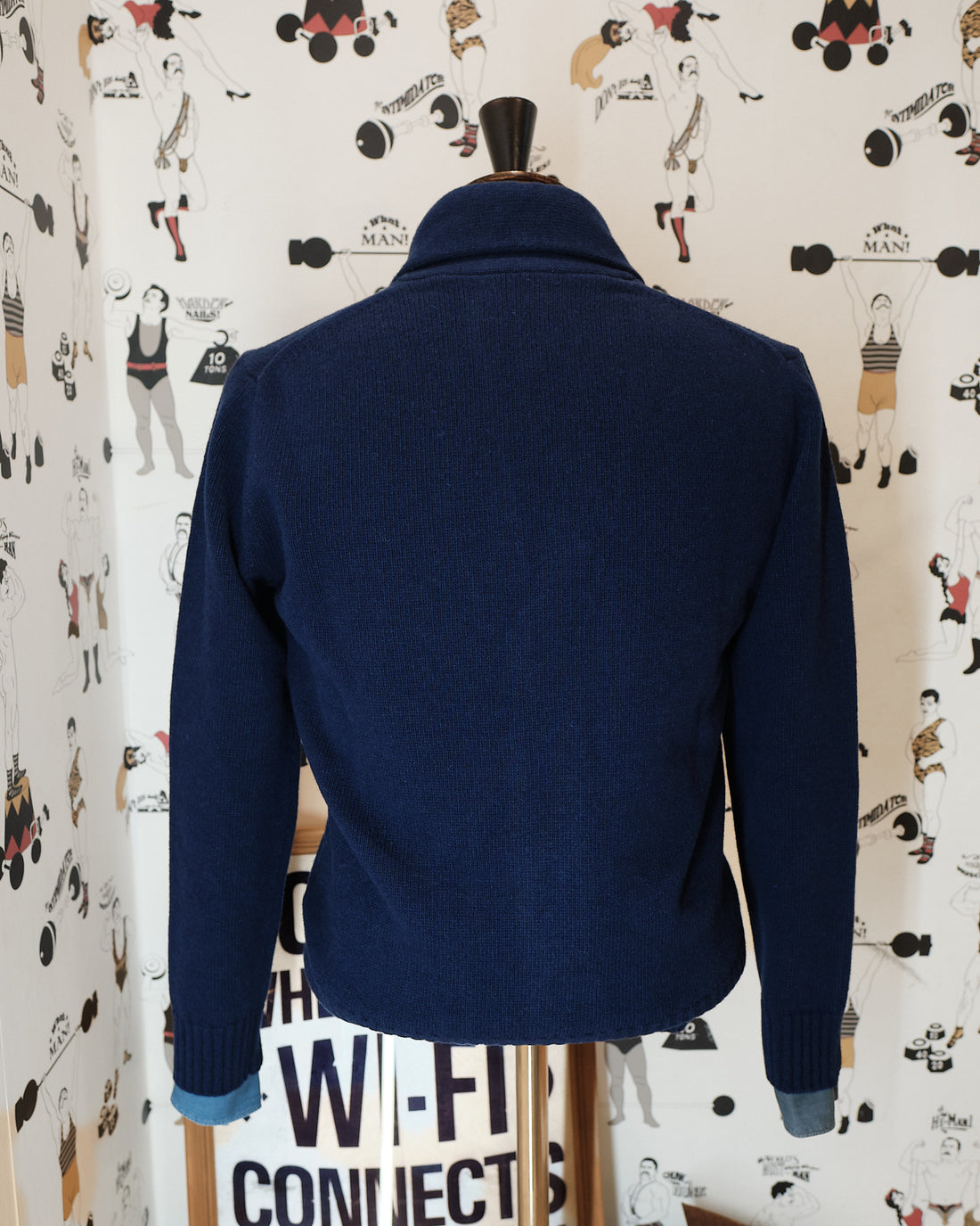 Navy Wool Shawl Collar Cardigan
