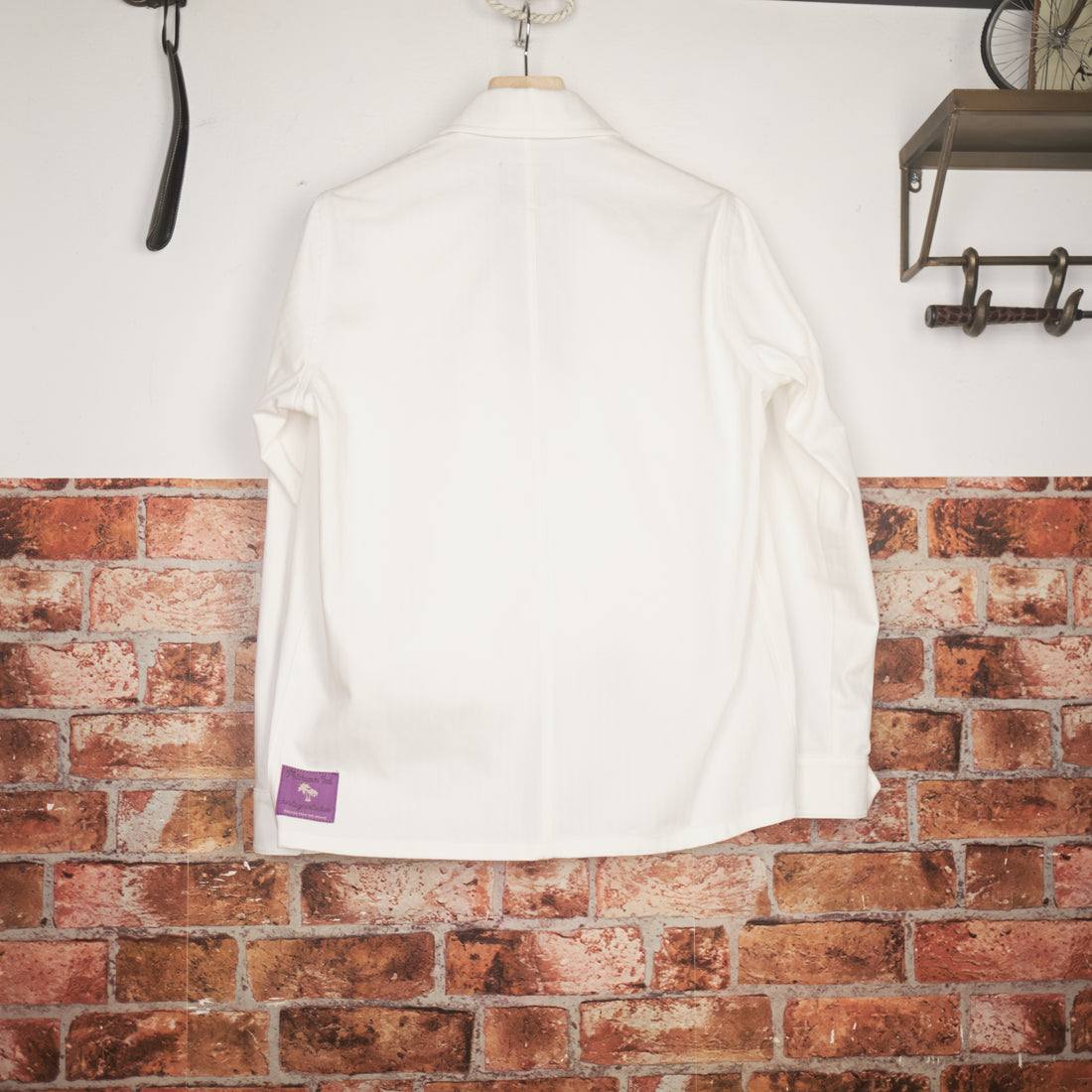 White and olive herringbone 12oz cotton worker jacket