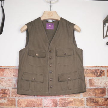 Olive Herringbone Worker Vest