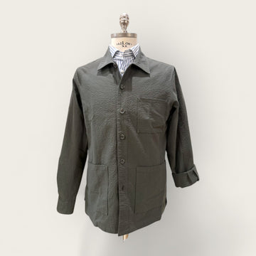 Olive Green seersucker cotton worker overshirt