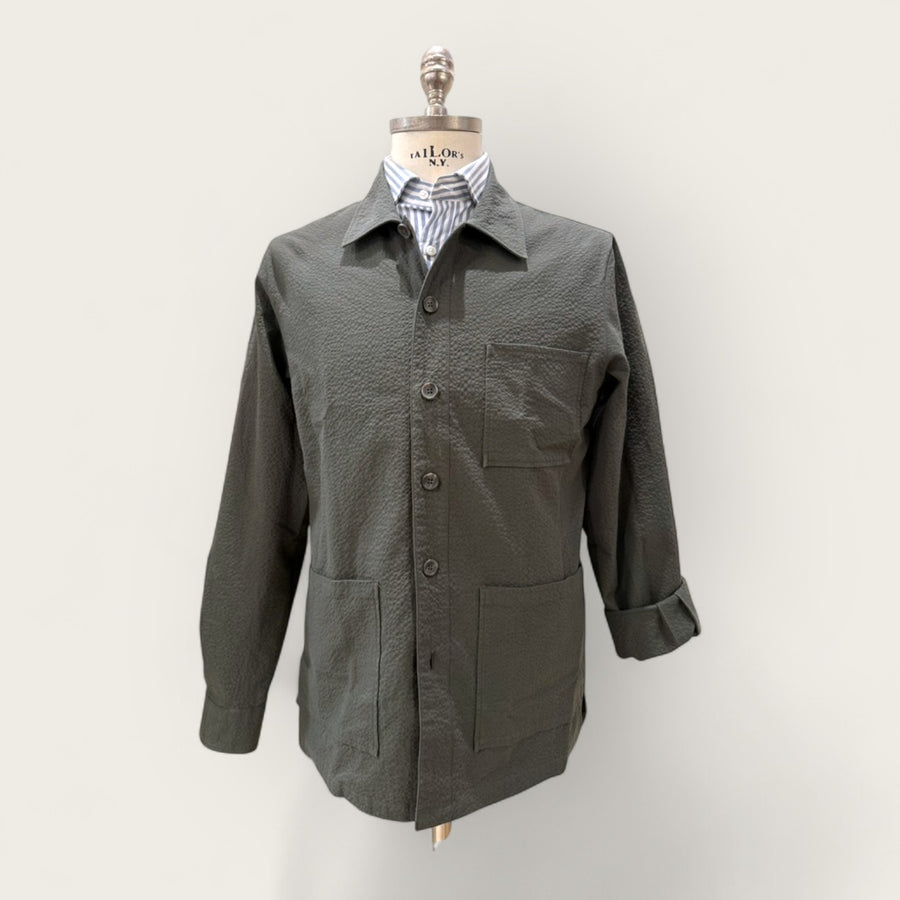 Olive Green seersucker cotton worker overshirt