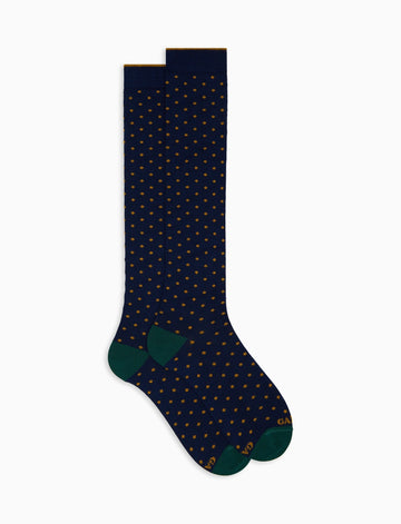 Mustard dots on blue long socks