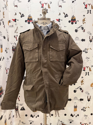 Washed and lined cotton field jacket - military brown