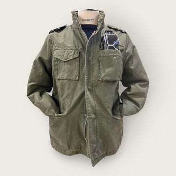Washed and lined cotton field jacket - dark camo green