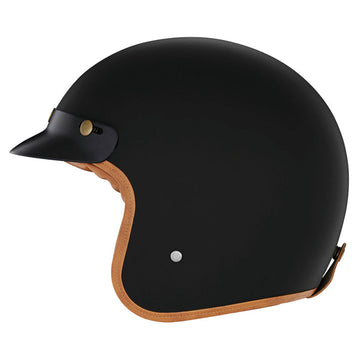 The Classic open face Helmet - Matte Black with light brown lining
