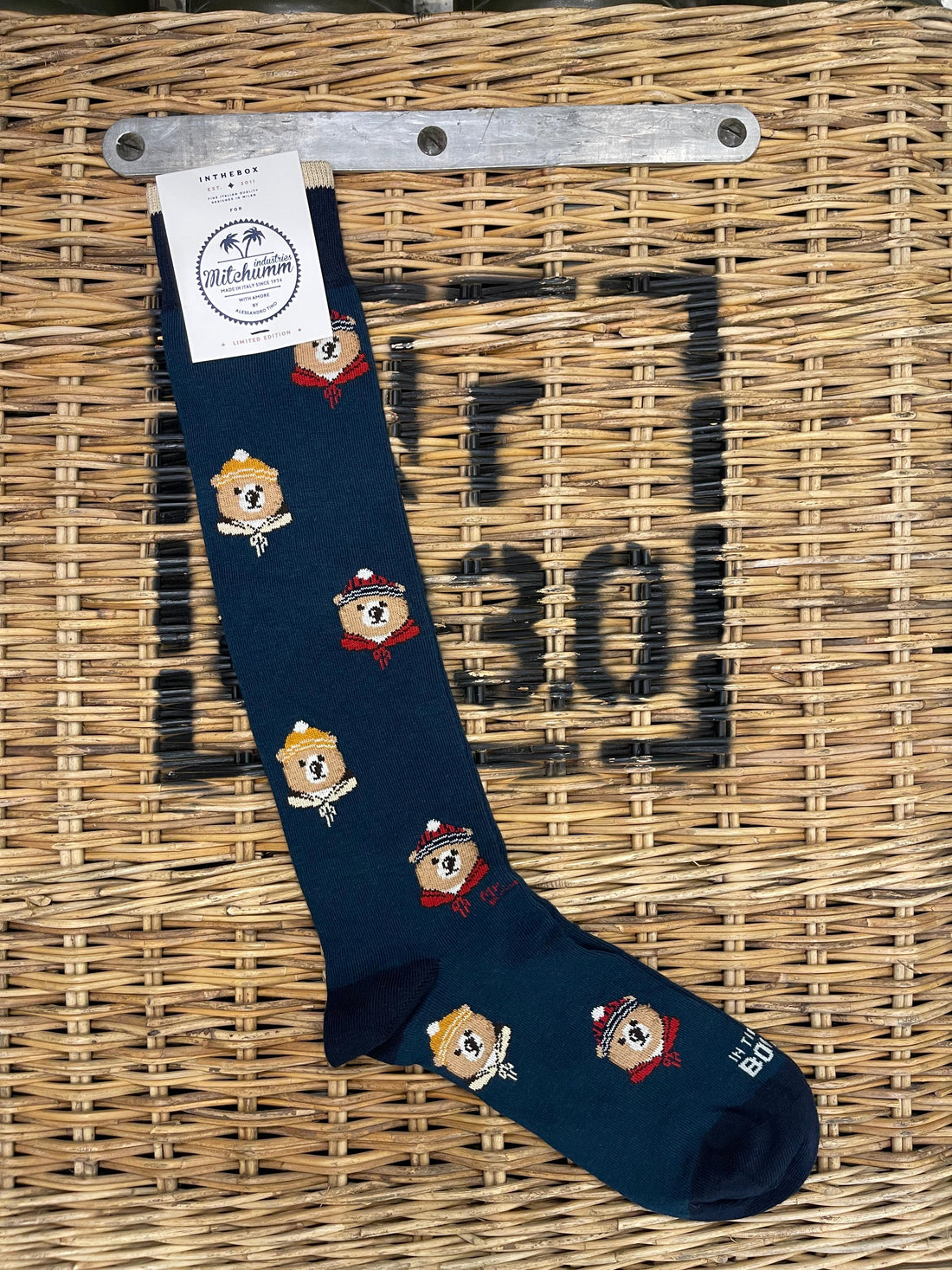 Teddy with beanie and bandana socks - Teal Blue