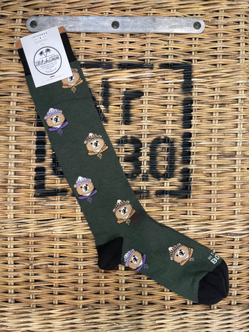 Teddy with beanie and bandana socks - Moss Green