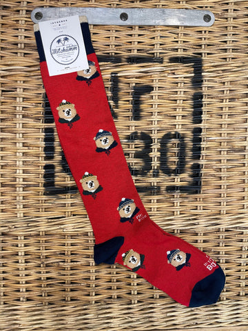 Teddy with beanie and bandana socks - Red