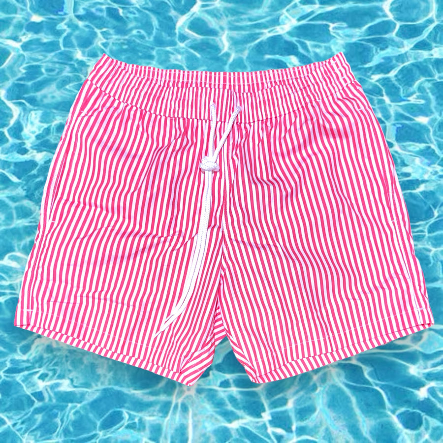 White and fucsia shirt stripes Swim short