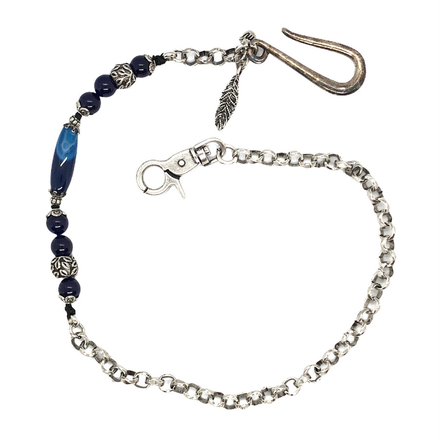 Wallet chain - navy blue and silver big pearl
