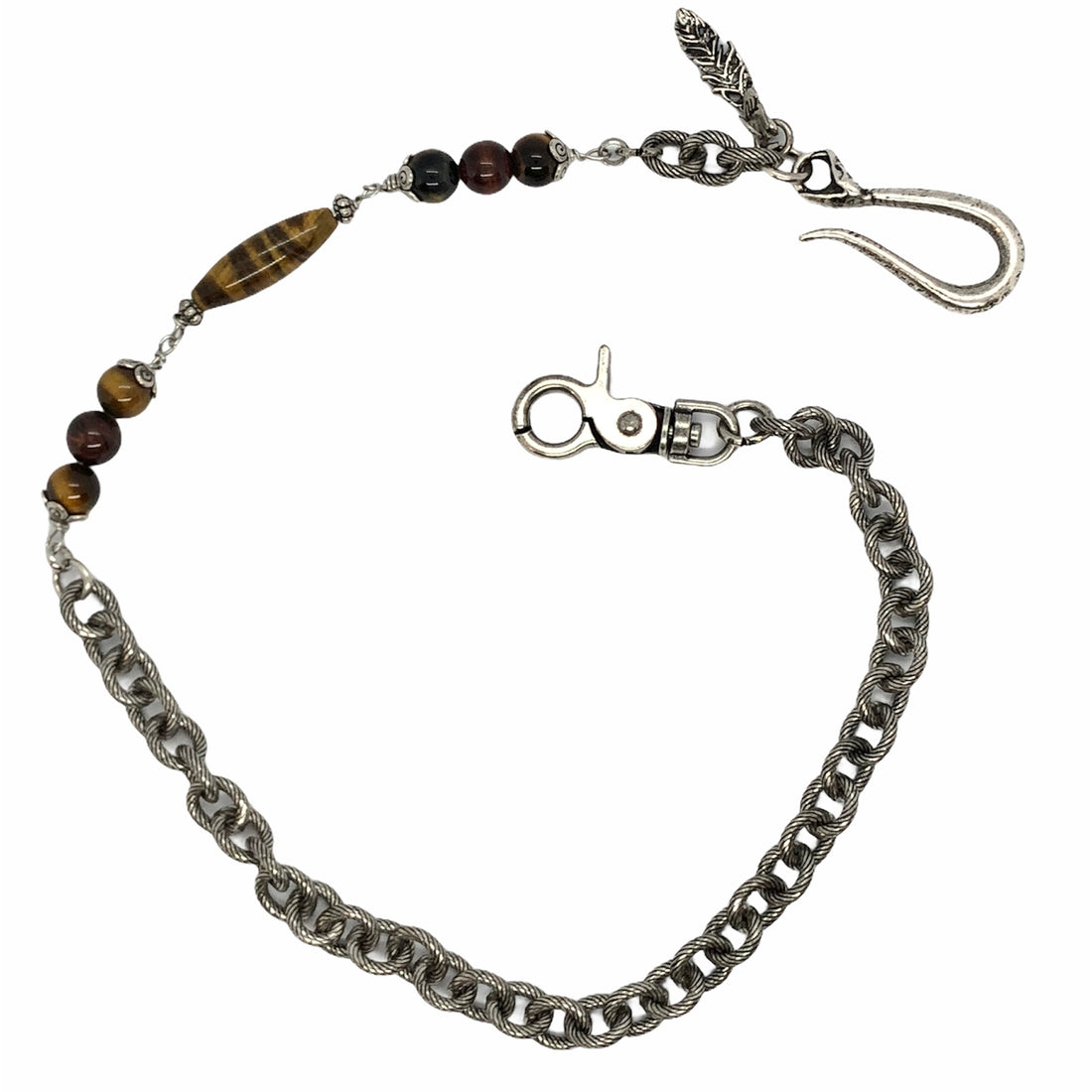Wallet chain - brown and burnished silver big pearl