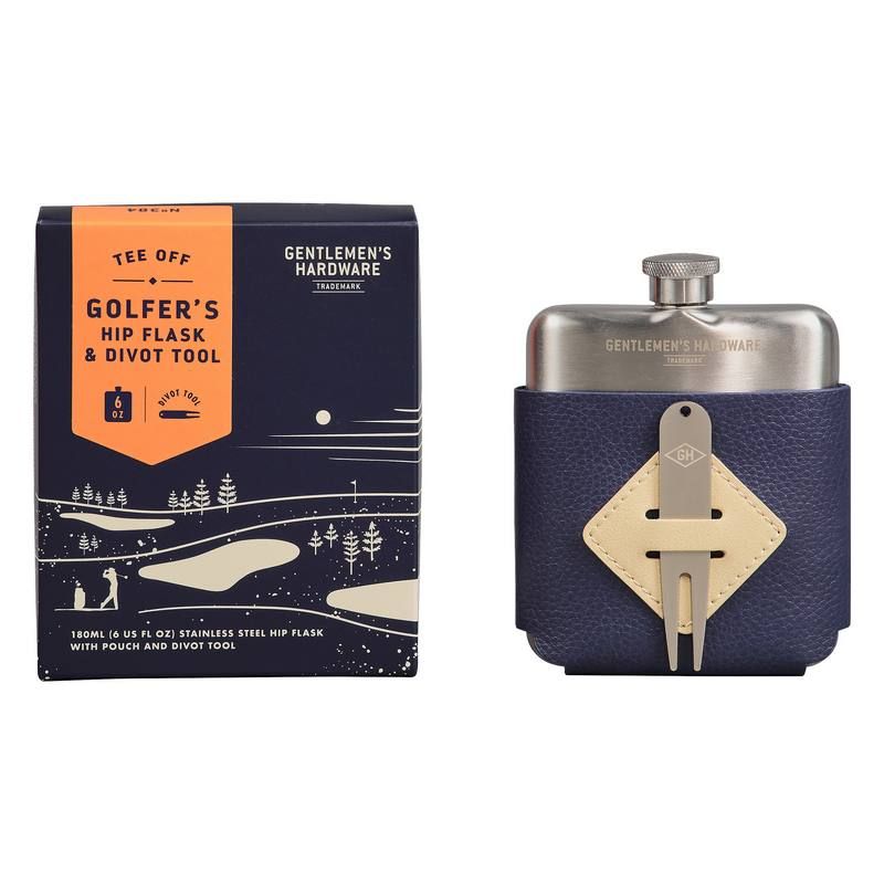 Golfers hip flask & divot tool set