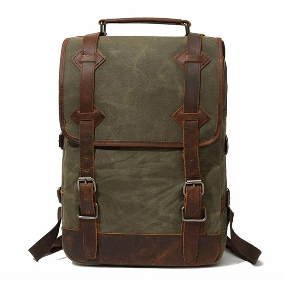 Waxed canvas and leather backpack