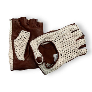 Crochet Driver Short fingers cognac leather gloves